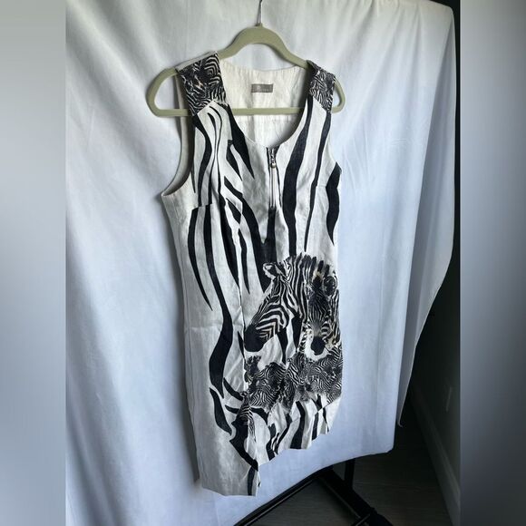 Elton 100% Linen Zebra Dress size M - Picture 3 of 10